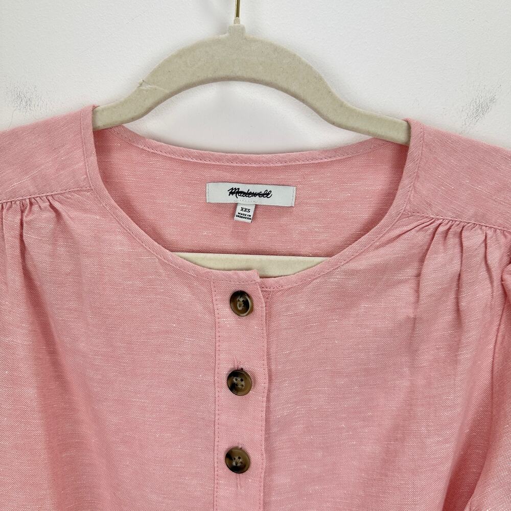 NEW Madewell Linen Blend Puff Sleeve Tassel Tie Jumpsuit Relaxed Fit Pink XXS - Picture 15 of 16